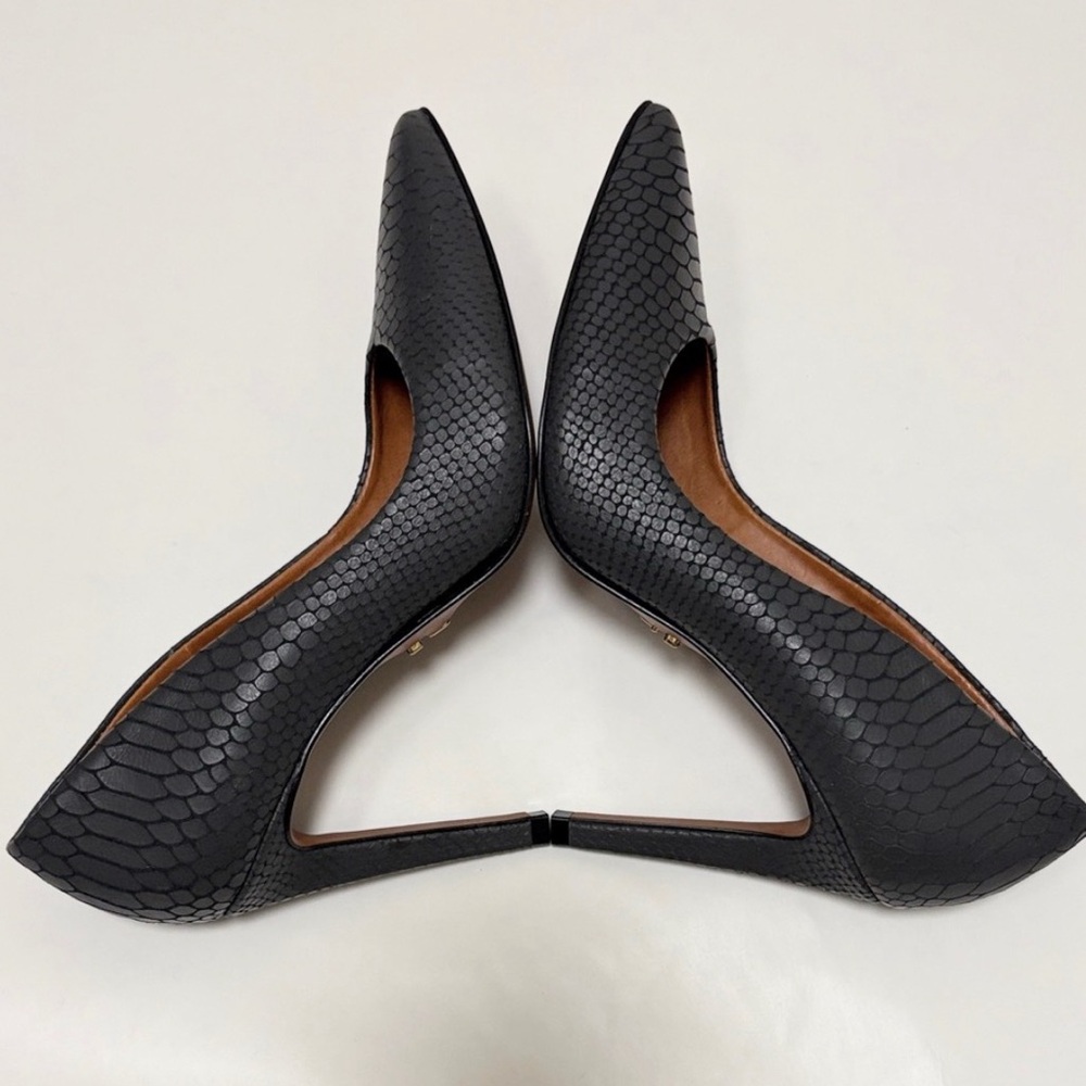 Carrano Dark Gray Snakeskin Leather Brazil Point Toe Stiletto Pumps Shoe 7